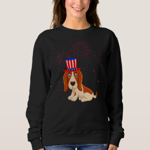 Sweatshirt Basset Hound Chien Rouge Blanc Bleu Feu d'artifice