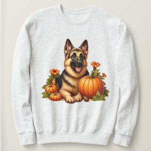 Sweatshirt Berger allemand reposant avec Citrouilles et fleur