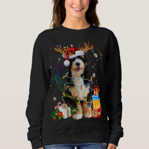Sweatshirt Bernedoodle Reindeer Feux de Noël Drôle Chien Xm