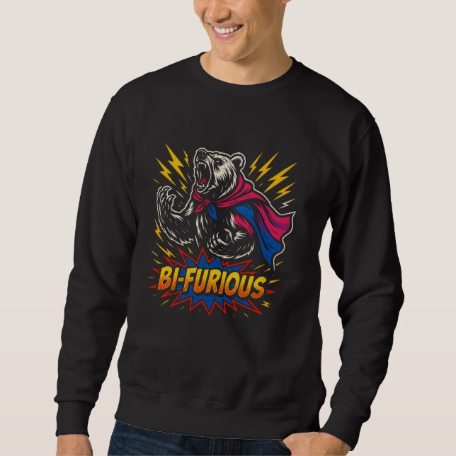Sweatshirt Bi-Furious Bear Pride Superhero Lightning Cape (Devant)