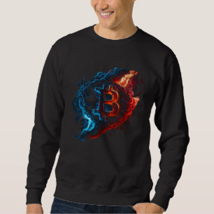 Sweatshirt Bitcoin Flammes Bleues Btc Pièce Crypto Vintage Cr