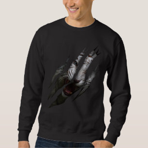 Sweatshirt Blanc Tigre Torn Claw Wild Safari Animal Cat