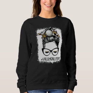 Sweatshirt Bleached Volleyball Maman Vie Leopard Messy Bun Ga