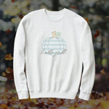 Bonjour Automne - Blanc + Bleu Chevron Citrouille 