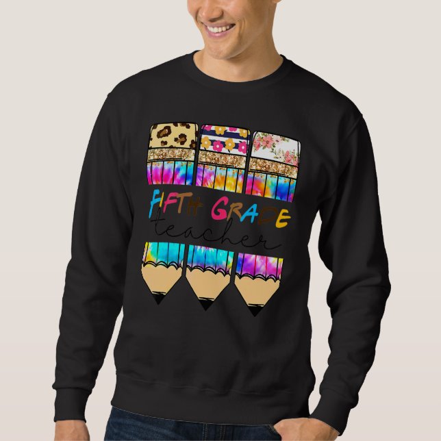 Sweatshirt Bonjour Cinquième année Léopard Tie Dye Crayon Tas (Devant)