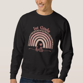 Sweatshirt Bonjour enseignant de 1re année Léopard Arc-en-cie