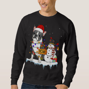 Sweatshirt boston terrier Chien Noël Snowman Xmas Lights P