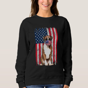 Sweatshirt Boxe American Flag Dog Wears Face Mask 4 Of Jul