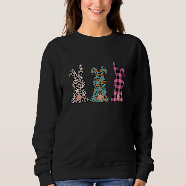 Sweatshirt Buffalo Pink Plaid Leopard Lapin Pâques Lapin Tri (Devant)