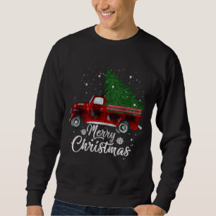 Sweatshirt Buffalo Plaid Christmas Tree Camion Rouge Vintage