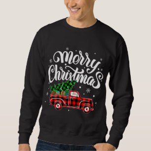 Sweatshirt Buffalo Plaid Truck Wagon Christmas Tree voiture N
