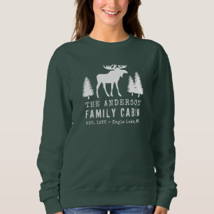 Sweatshirt Cabine de famille Rustic Moose Pine Trees Silhouet