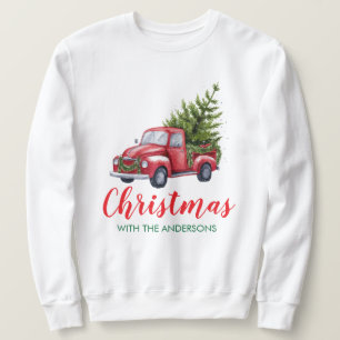Sweatshirt Camion de Noël à nom de famille personnalisé