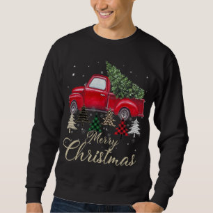 Sweatshirt Camion Rouge Avec Buffalo Plaid Et Léopard Noël
