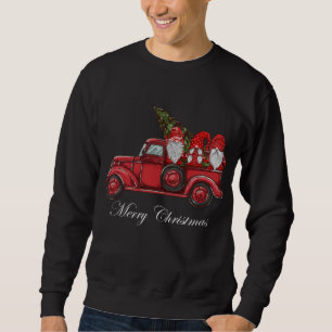 Sweatshirt Camion Rouge vintage Avec Trois Gnomes Joyeux Chri