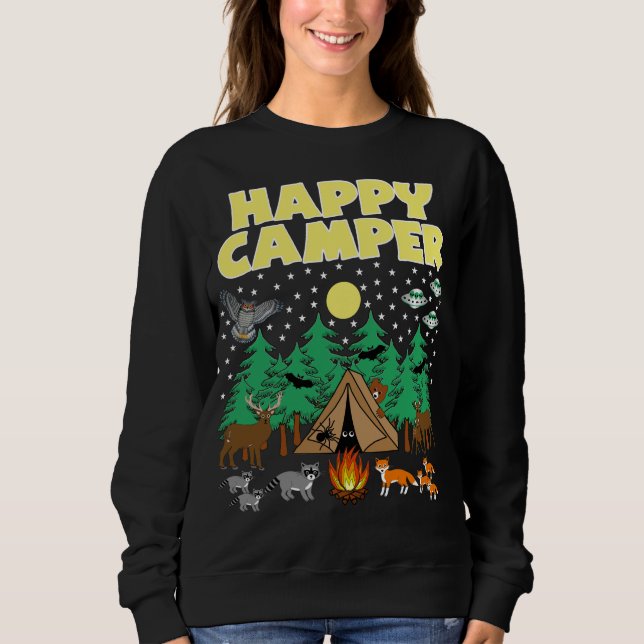Sweatshirt CAMPING-HAPPY CAMPER- Camping Drôle Avec Critters (Devant)