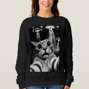 Sweatshirt Cat UFO Invasion Funny Chat Mème Retro Alien Cat U