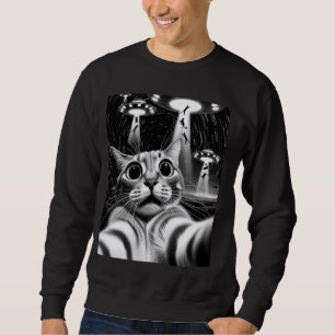 Sweatshirt Cat UFO Invasion Funny Chat Mème Retro Alien Cat U