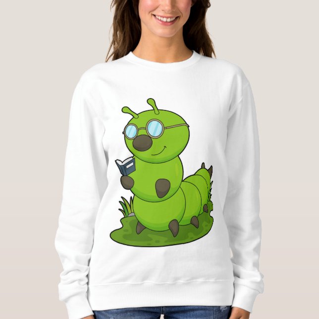 Sweatshirt Caterpillar Nerd avec lunettes et livre (Devant)
