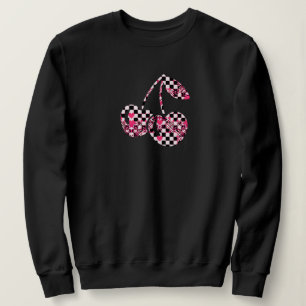 Sweatshirt Cerises à motif damier et cœurs roses