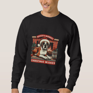 Sweatshirt Chaleureuse cheminée Scène Vintage Boxer Chien Noë