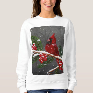 Sweatshirt Chandail vibrant rouge cardinal peint à la main