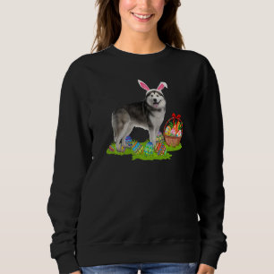 Sweatshirt Chasse Drôle Oeuf De Pâques Bunny Malamute d'Alask