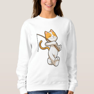 Sweatshirt Chat à la pêche avec bâton de pêche