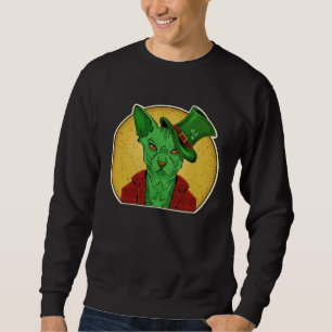 Sweatshirt Chat Alien Vert Sphynx Leprechaun Cool Sans Poils