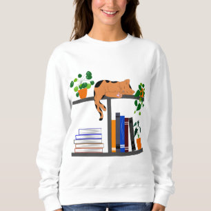 Sweatshirt Chat couché sur une étagère, livre de chat et c