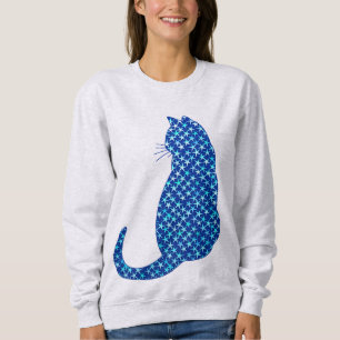 Sweatshirt Chat dans un Motif d'étoiles sur Deep Blue