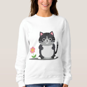 Sweatshirt Chat de dessin animé adorable avec fleur
