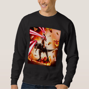 Sweatshirt Chat de l'espace aux yeux laser montant un chien e
