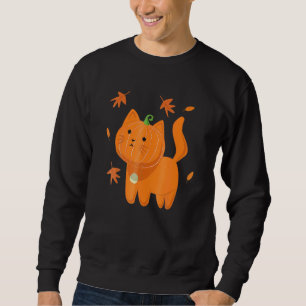 Sweatshirt Chat d'Halloween Citrouille Jack O Lanterne