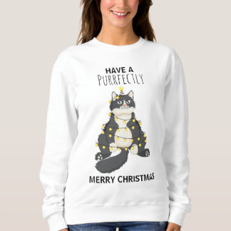 Sweatshirt Chat Drôle Enveloppé de Lumières de Noël Humour d'
