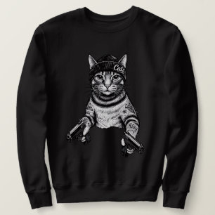 Sweatshirt Chat Gangster Tatoué Art   Kitty Streetwear Cool