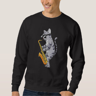 Sweatshirt Chat Jouant du Saxophone Saxitude Saxophoniste Jaz