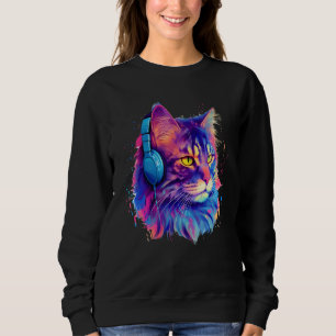 Sweatshirt Chat mâle Maine Coon DJ Rétro visage casque musiqu