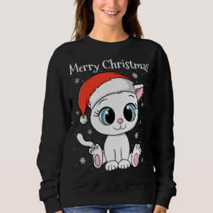 Sweatshirt Chat mignon avec chapeau de Père Noël Joyeux Noël
