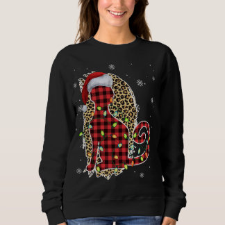 Sweatshirt Chat Noël Leopard Buffalo Plaid Red Santa Chapeau