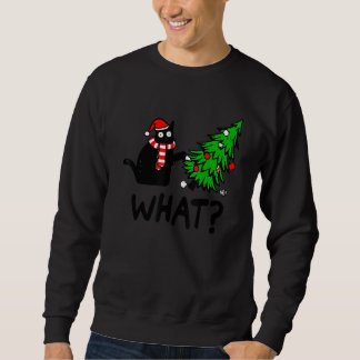 Sweatshirt Chat Noir Cadeau Poussant Arbre de Noël Sur Chat W