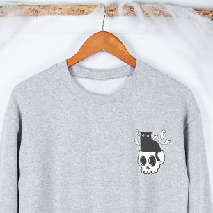 Sweatshirt Chat noir en chemise crâne Éffrayante mignonne Hal