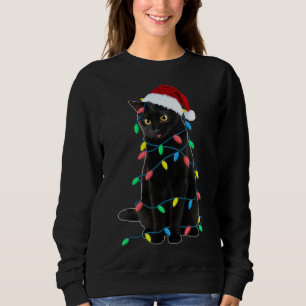 Sweatshirt Chat noir lumières d'arbre de Noël chaton drôle Pè