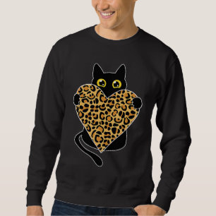 Sweatshirt Chat noir tenant le coeur Empreinte de léopard Val