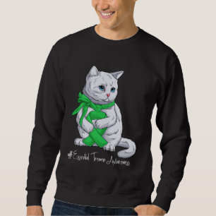 Sweatshirt Chat Ruban Vert Mois de Sensibilisation au Tremble