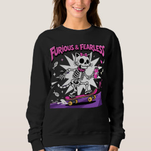 Sweatshirt Chat squelette furieux et intrépide sur skateboard