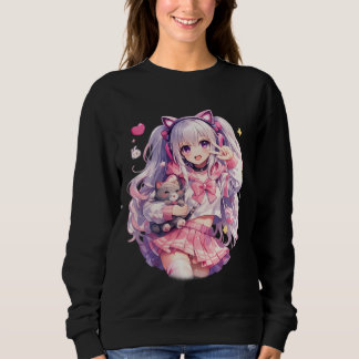 Sweatshirt Chatgirl rose kawaii en pose de cheer
