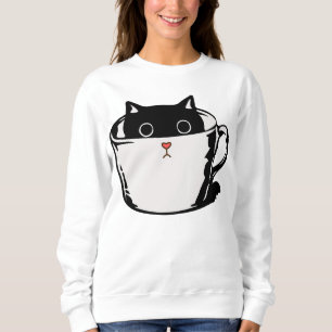 Sweatshirt Chaton noir avec nez rouge caché dans une tasse