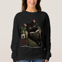Chemise à capuche Cozy Black Cat Reading Book - Am