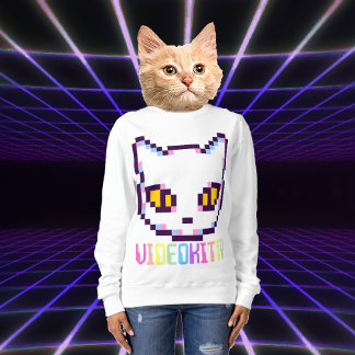 SWEATSHIRT CHEMISE À MANCHES LONGUES VIDEO KITTY CAT PIXEL AR